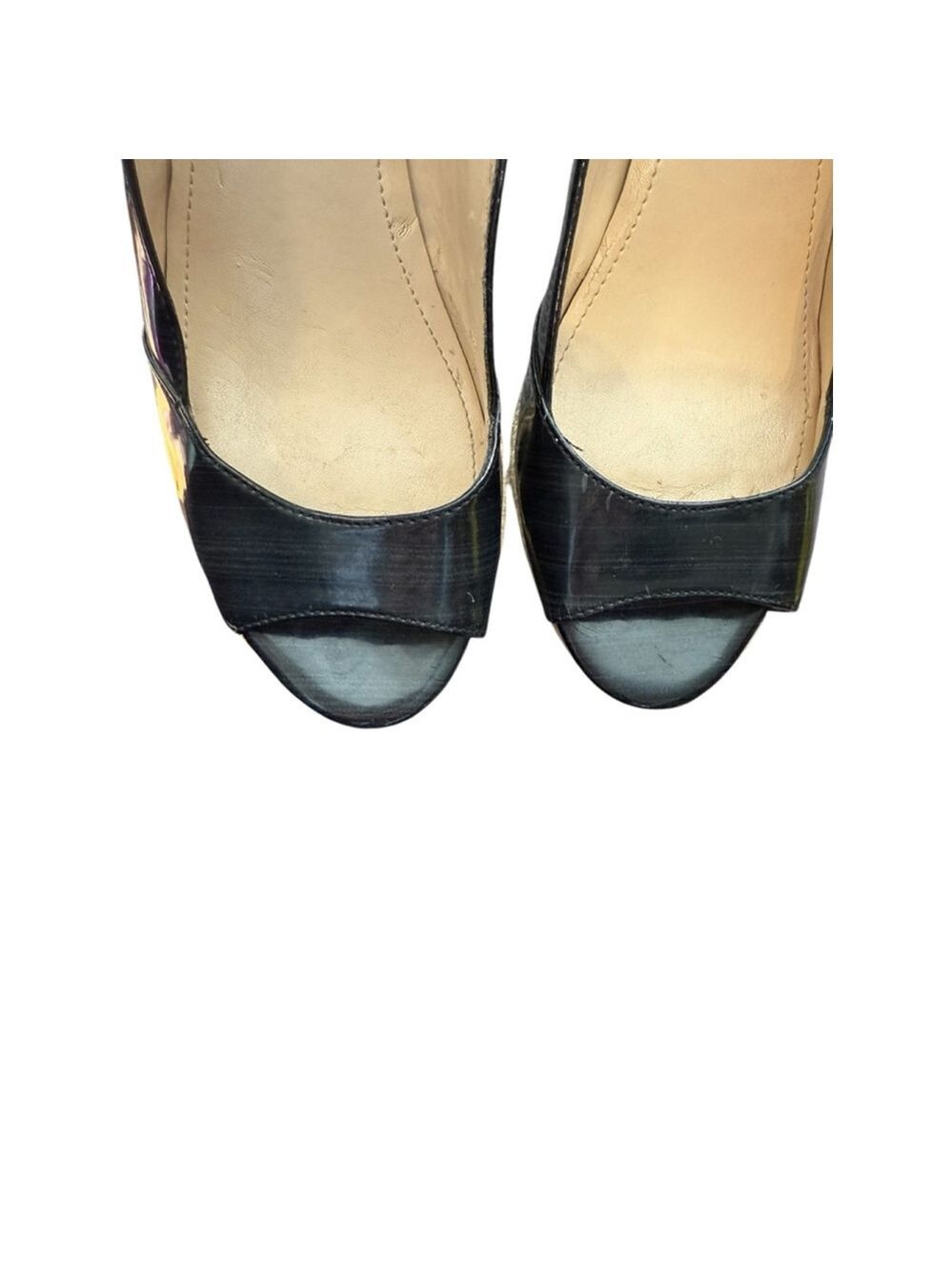 Calvin Klein Navy Patent Leather Heeled Wedge Espadrille Size 8.5 - Picture 6 of 10